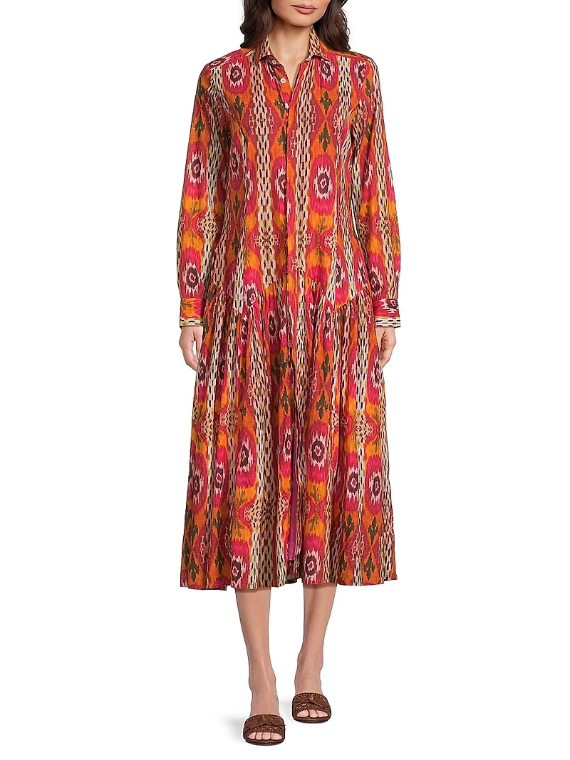 Jeremie Drop-Waist Button-Front Midi-Dress