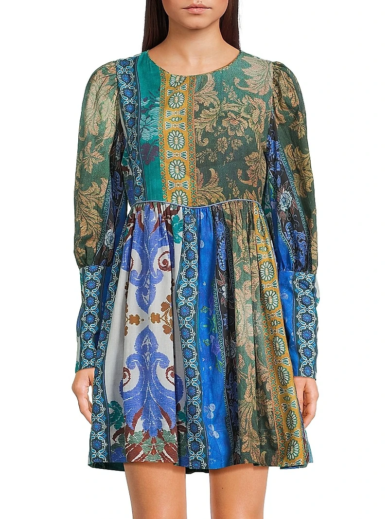 Jewell Printed Long-Sleeve Minidress