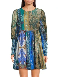Jewell Printed Long-Sleeve Minidress