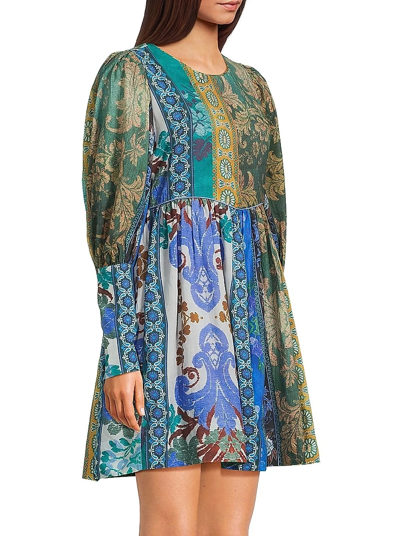 Jewell Printed Long-Sleeve Minidress