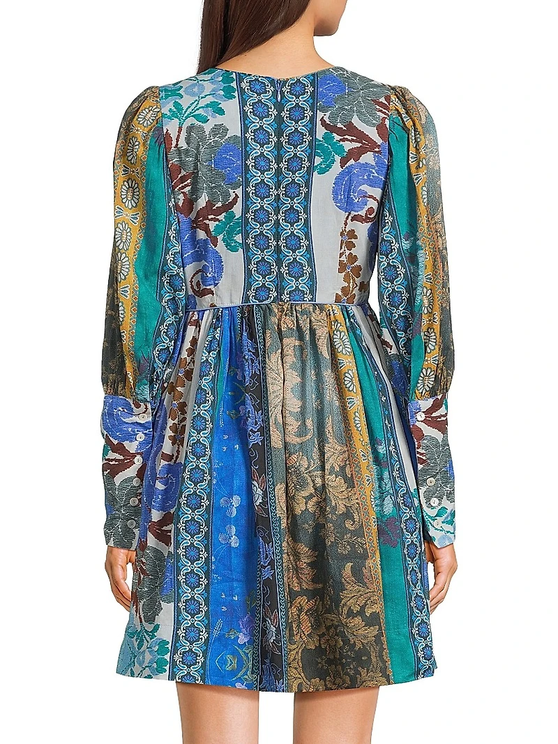 Jewell Printed Long-Sleeve Minidress