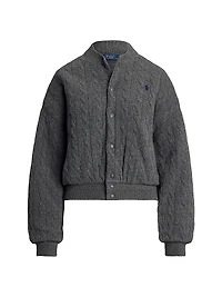 Cable-Knit Wool-Cashmere Bomber Jacket