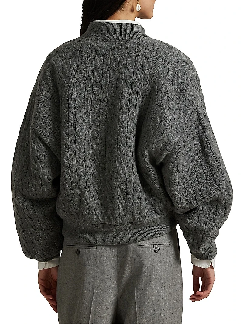 Cable-Knit Wool-Cashmere Bomber Jacket