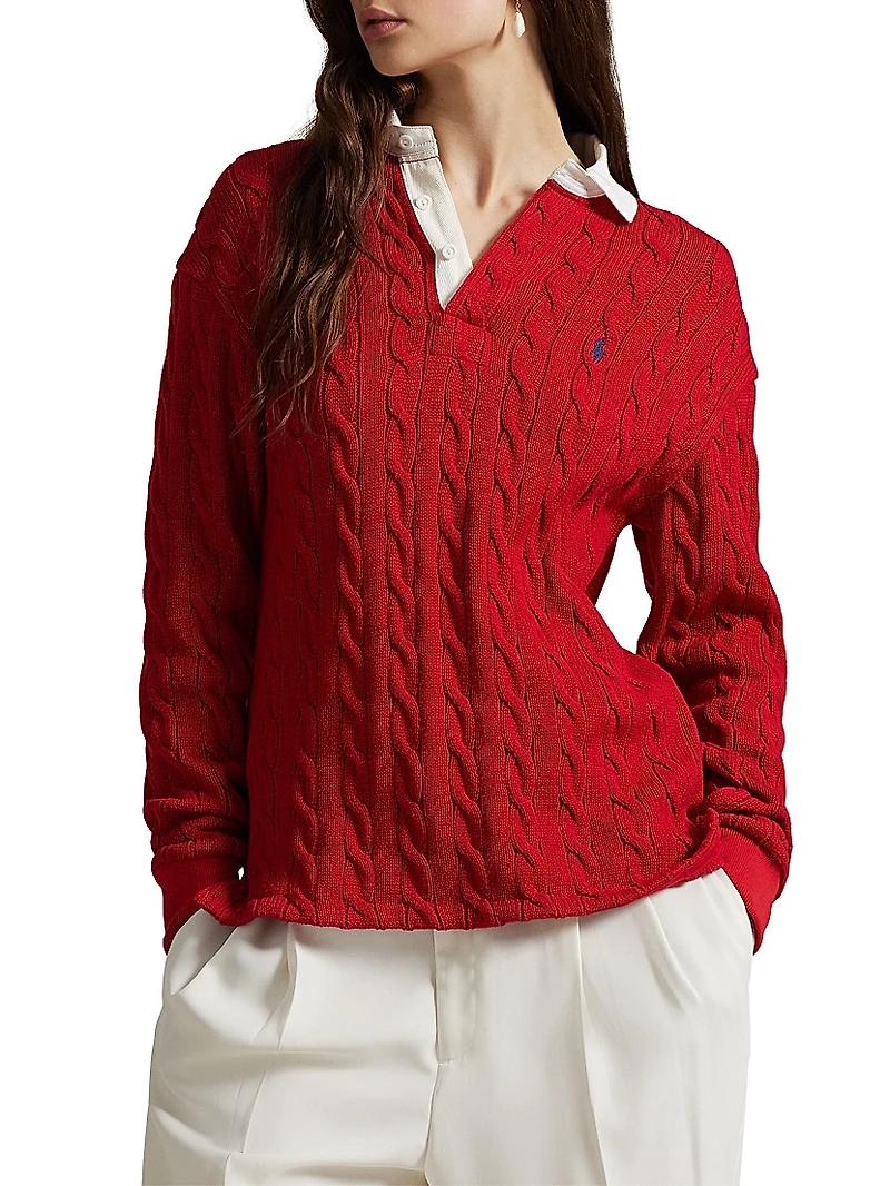 Cable-Knit Cotton Rugby Shirt