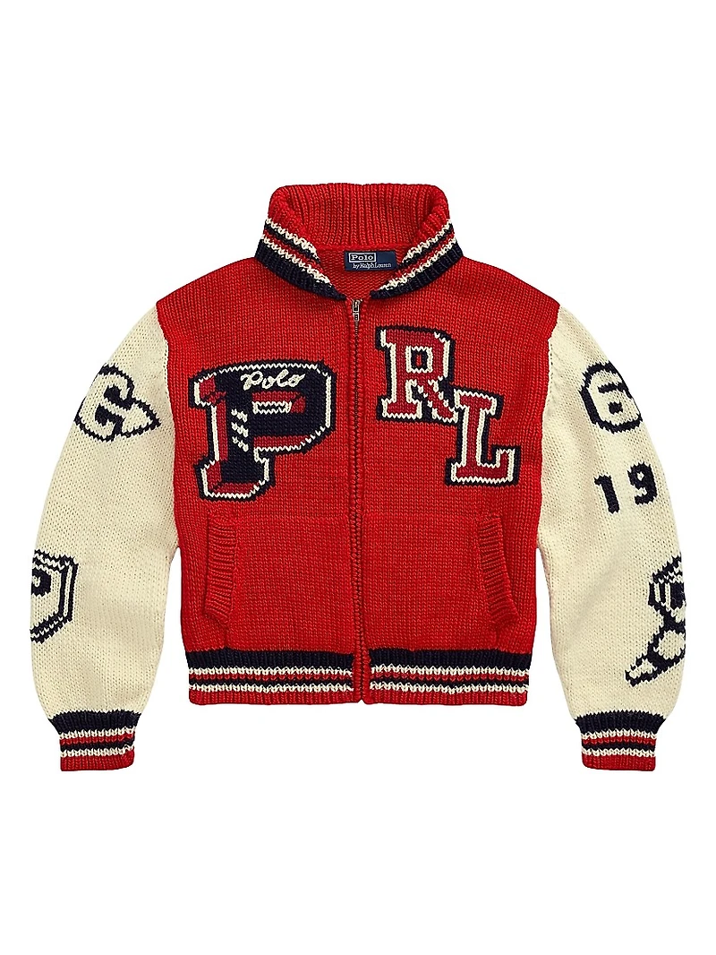 Letterman Wool-Blend Zip-Front Sweater