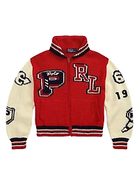 Letterman Wool-Blend Zip-Front Sweater