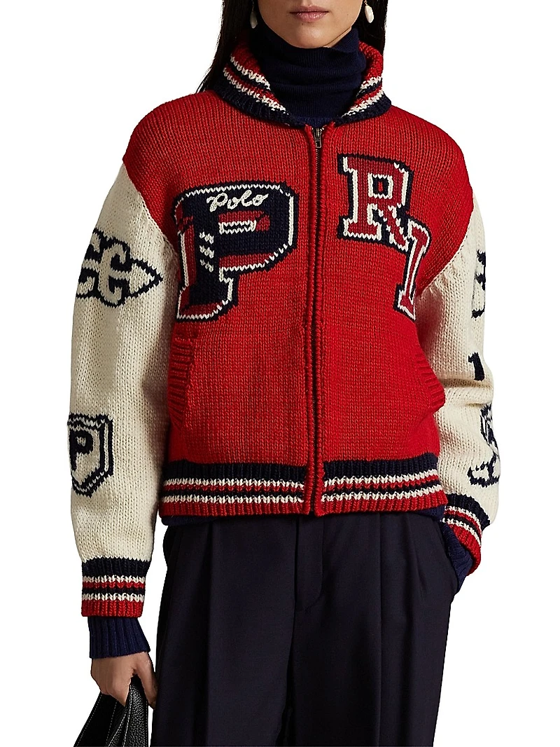 Letterman Wool-Blend Zip-Front Sweater