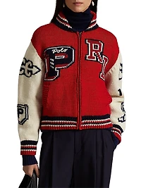 Letterman Wool-Blend Zip-Front Sweater