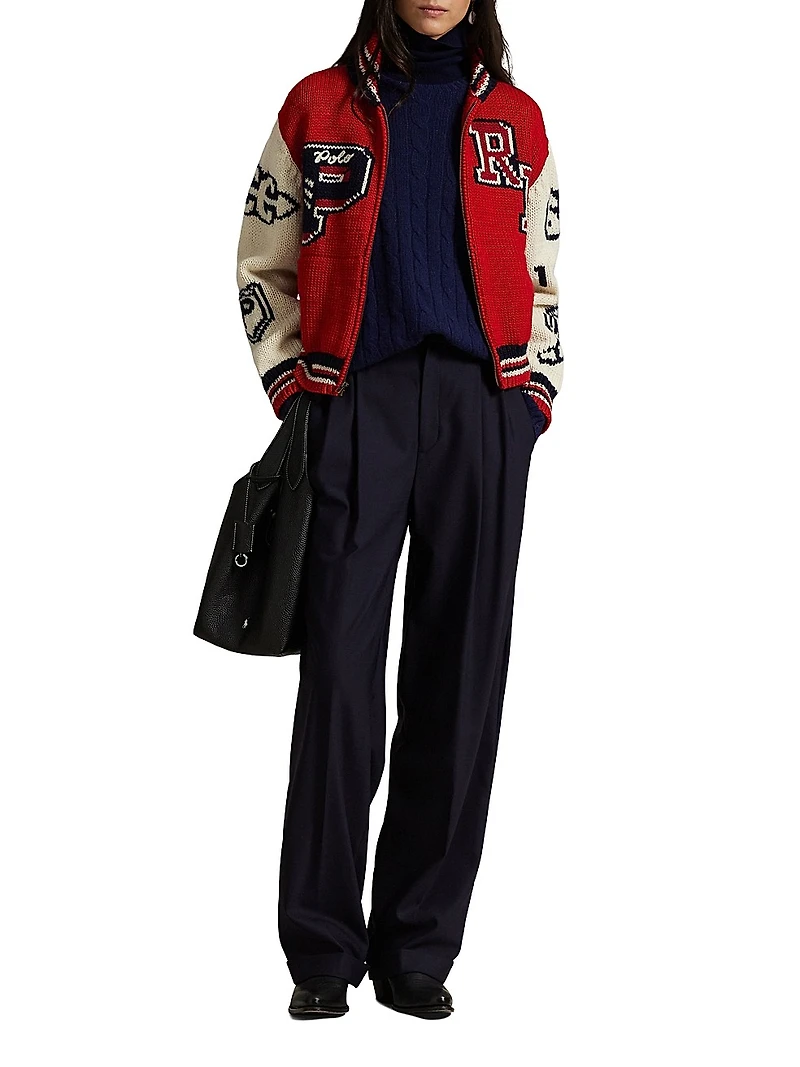 Letterman Wool-Blend Zip-Front Sweater