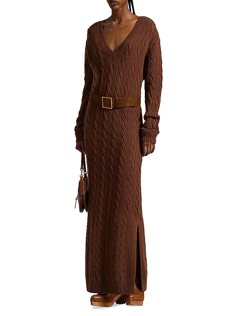 Cable-Knit Wool-Blend Maxi Sweaterdress