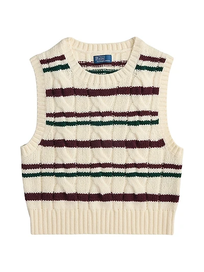 Striped Cable Wool-Cashmere Sweater Vest