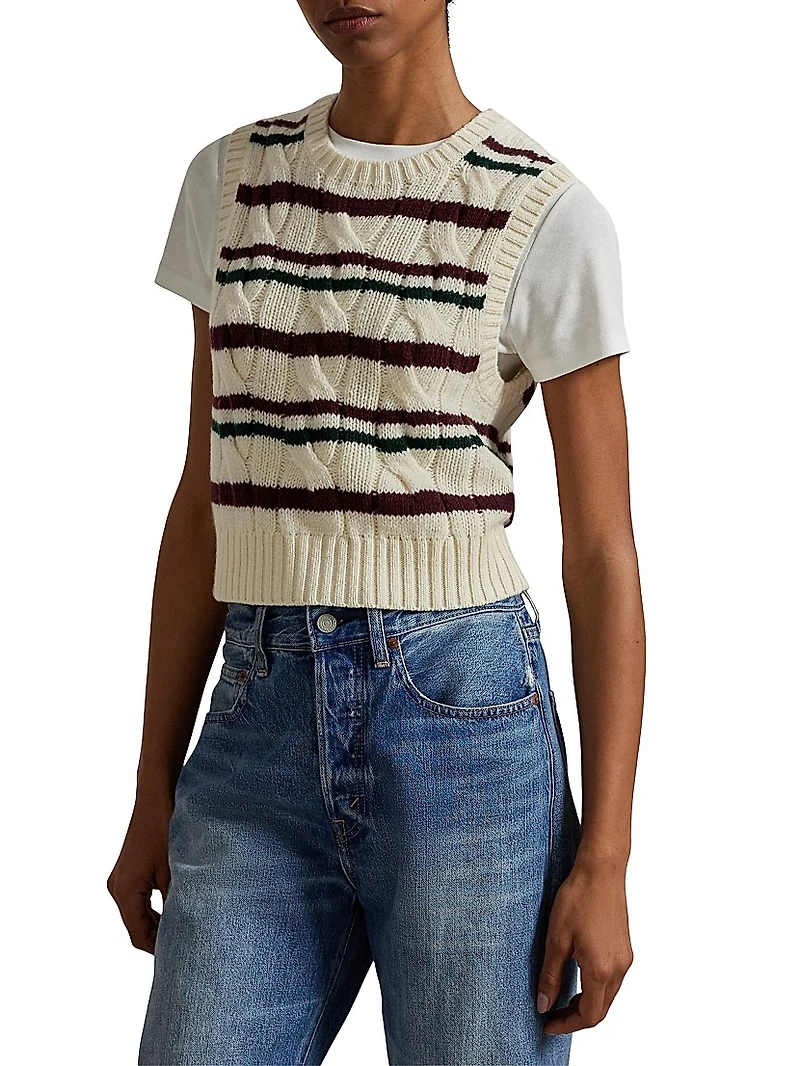 Striped Cable Wool-Cashmere Sweater Vest