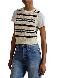 Striped Cable Wool-Cashmere Sweater Vest