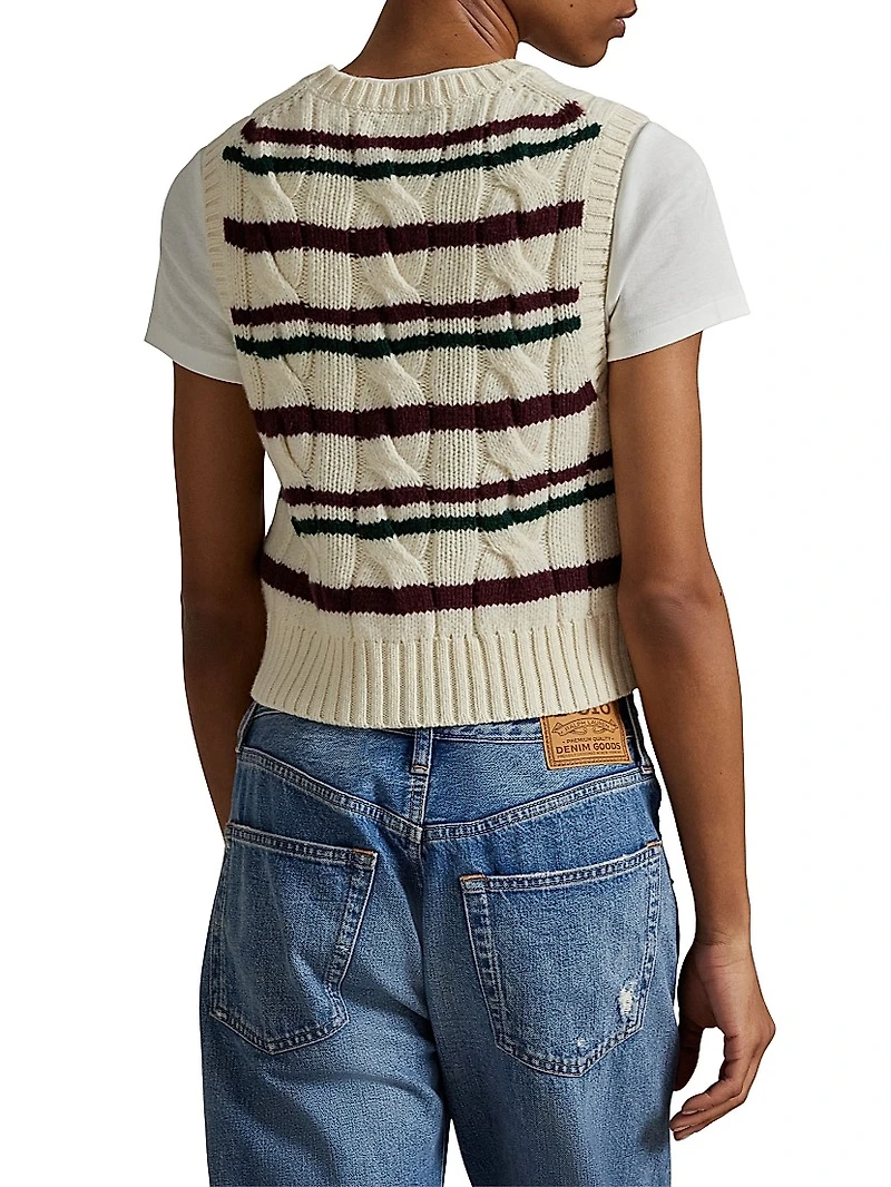 Striped Cable Wool-Cashmere Sweater Vest