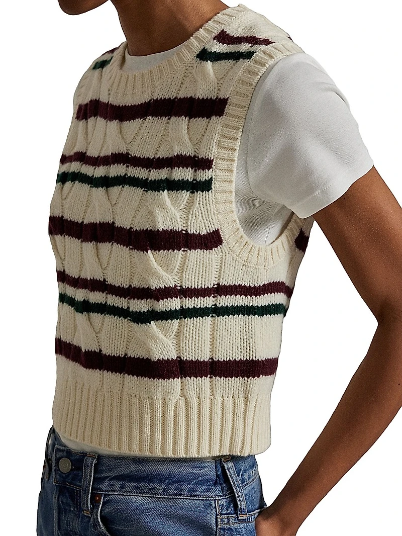 Striped Cable Wool-Cashmere Sweater Vest