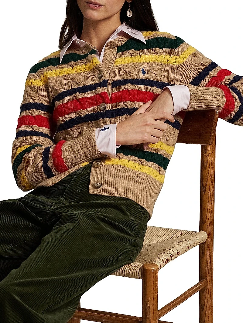 Striped Cable Knit Cardigan