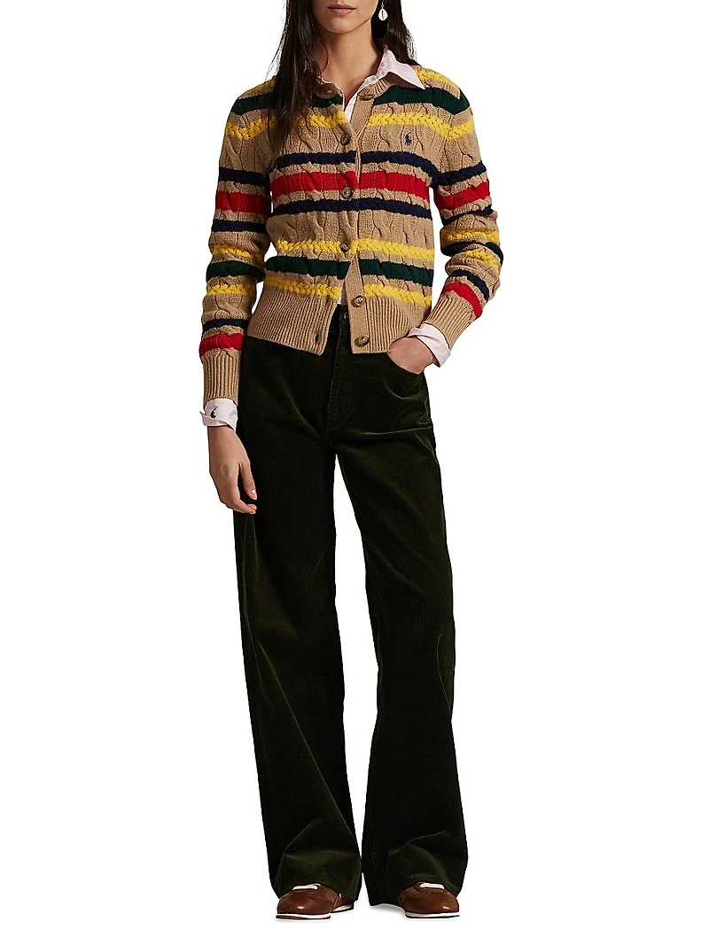 Striped Cable Knit Cardigan