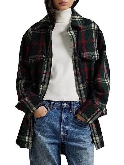 Plaid Wool-Blend Oversized Shirt Jacket