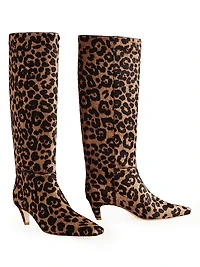 Remy 50MM Leopard-Print Leather Knee-High Boots
