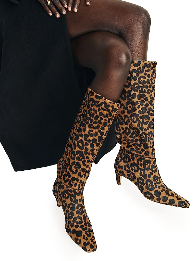 Remy 50MM Leopard-Print Leather Knee-High Boots