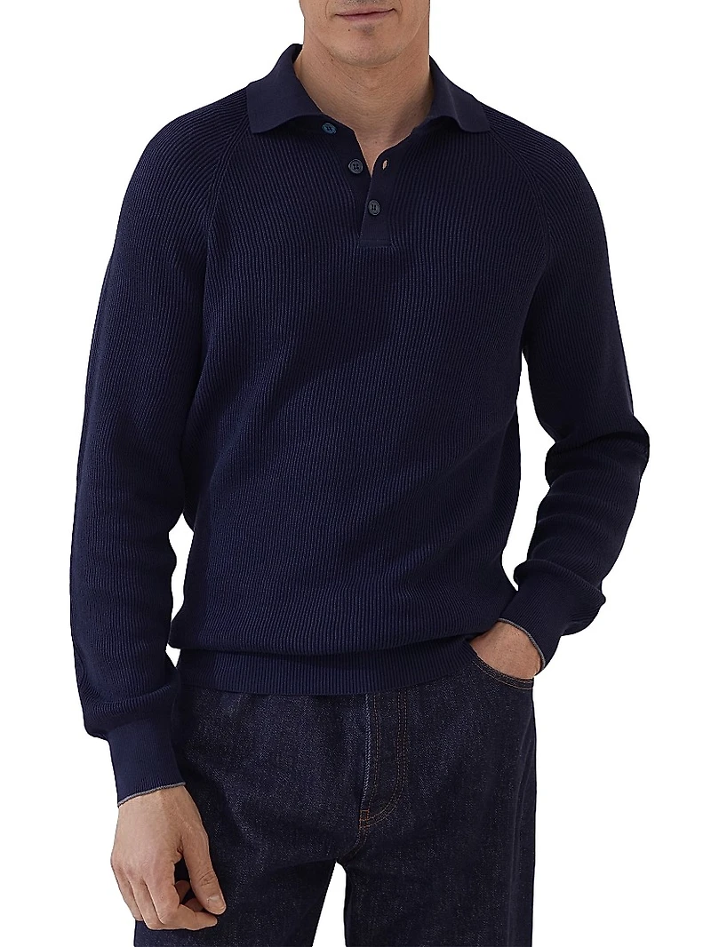 Cotton English Rib Knit Polo Shirt