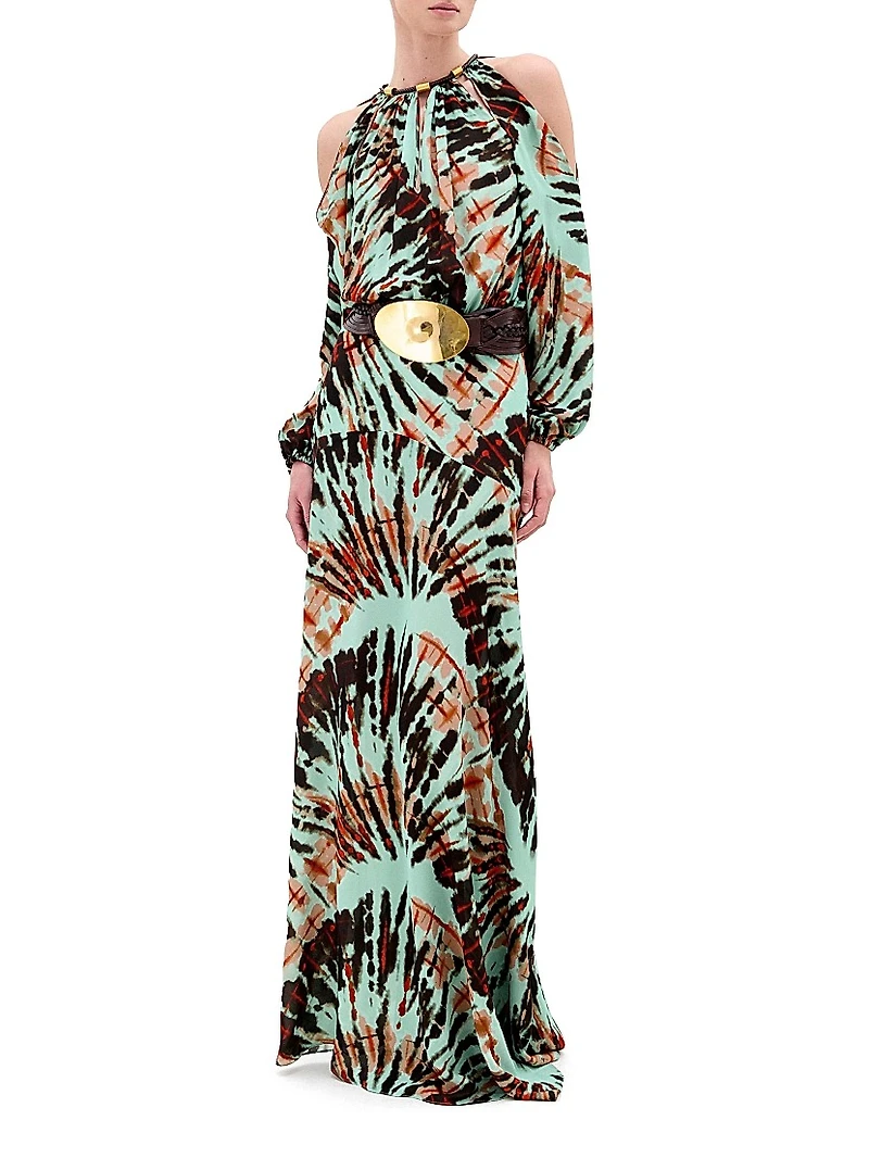 Carla Printed Cold-Shoulder Gown