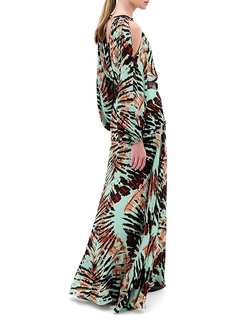 Carla Printed Cold-Shoulder Gown