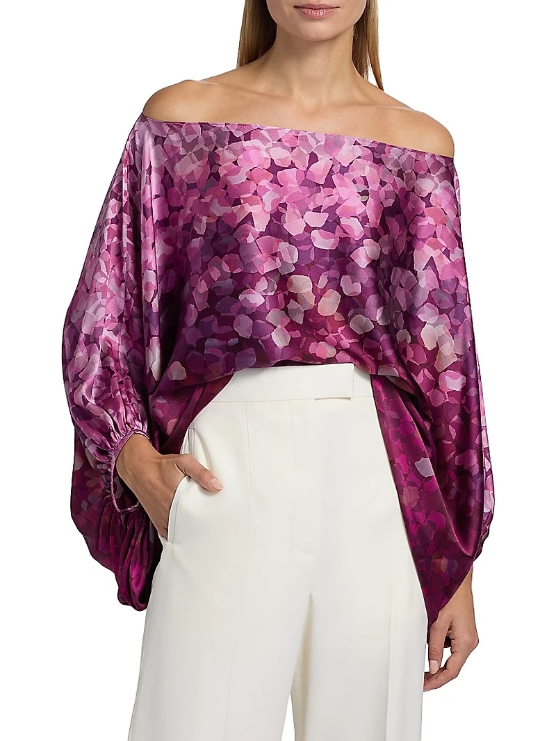 Belagio Petal-Printed Satin Blouse