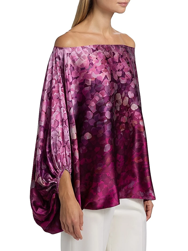 Belagio Petal-Printed Satin Blouse