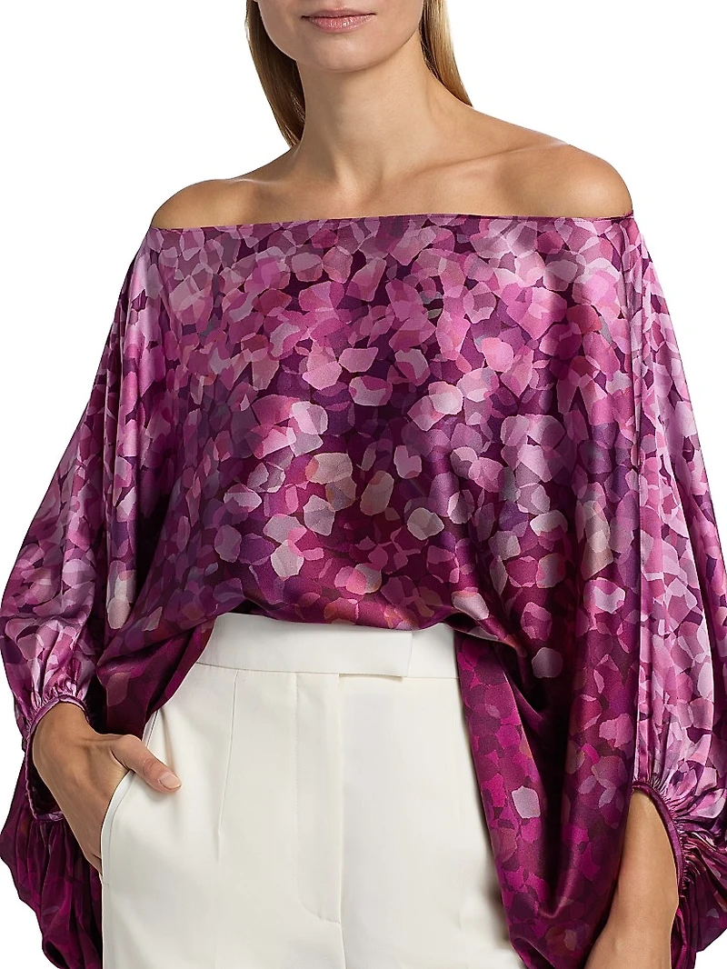 Belagio Petal-Printed Satin Blouse