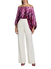 Belagio Petal-Printed Satin Blouse