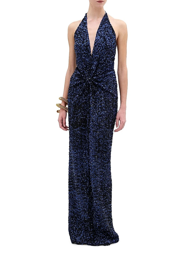 Aiko Sequined Halter Gown