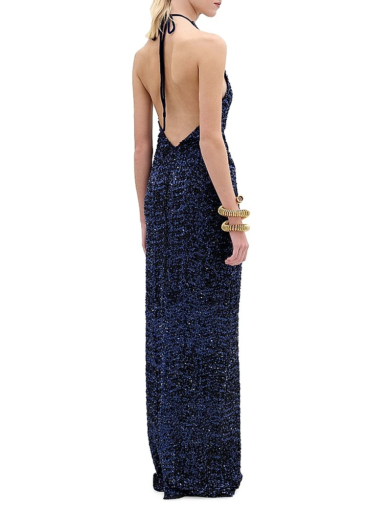 Aiko Sequined Halter Gown