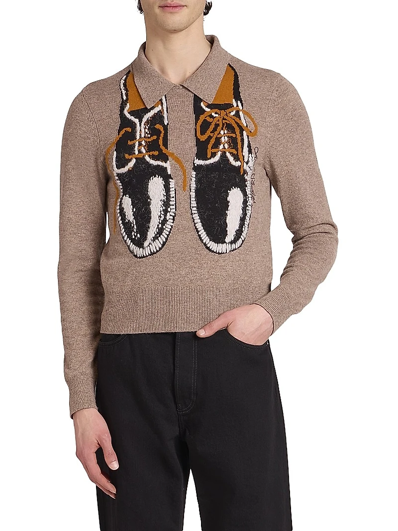 Shoe-Print Wool-Blend Sweater
