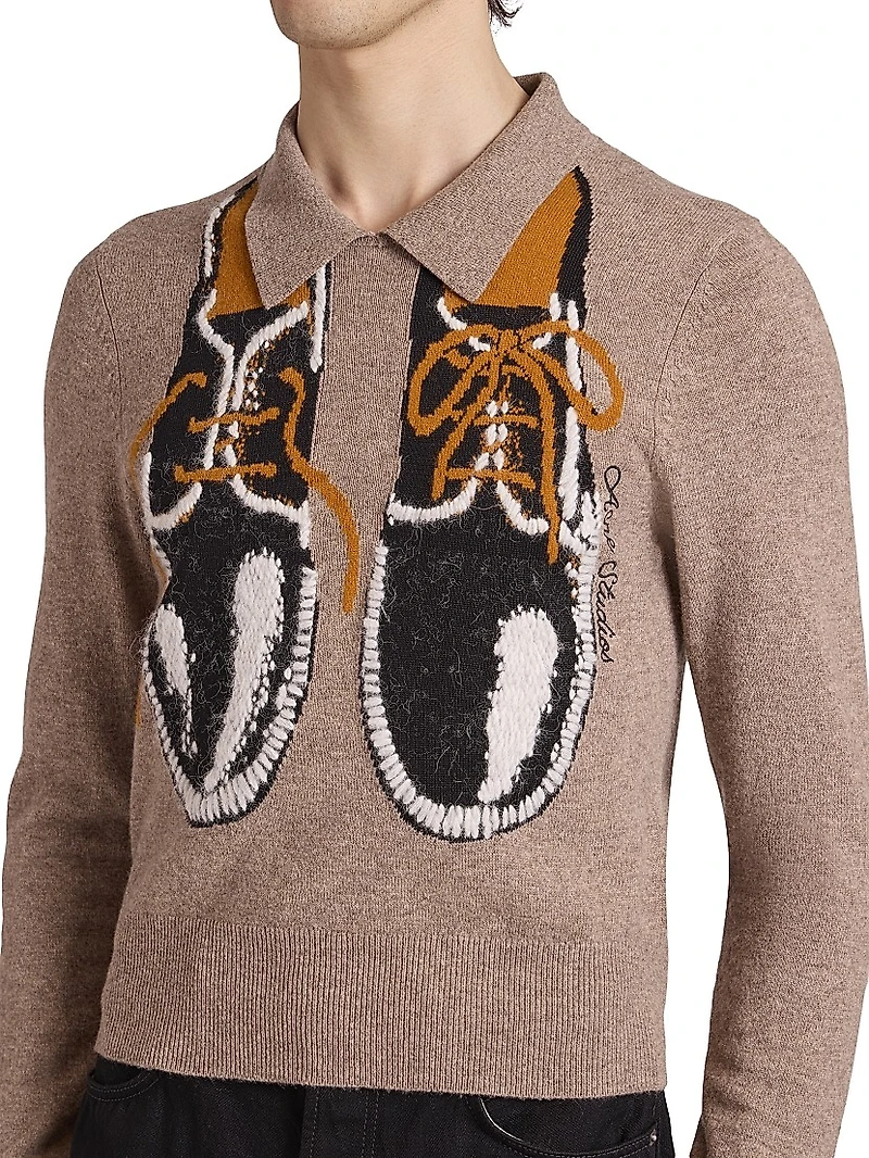 Shoe-Print Wool-Blend Sweater