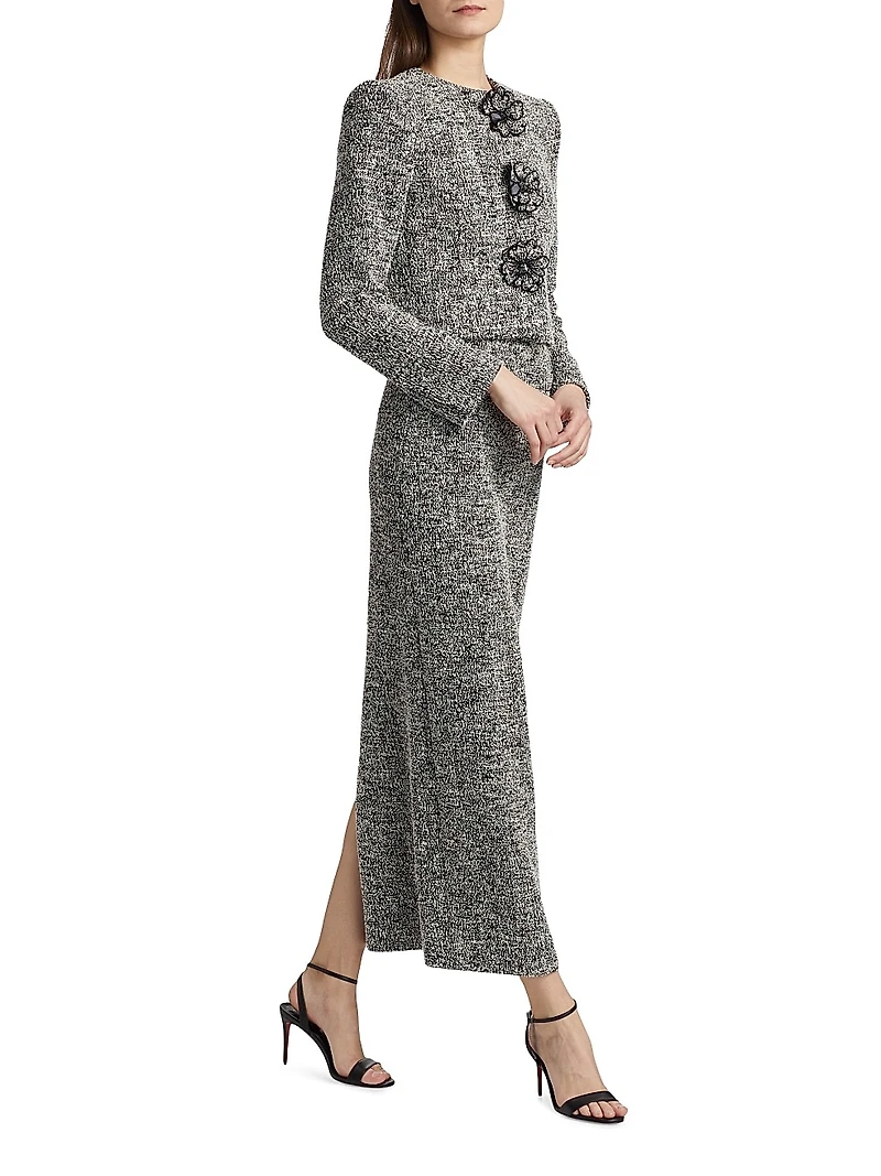 Tweed Boucle-Knit Jersey Maxi Skirt