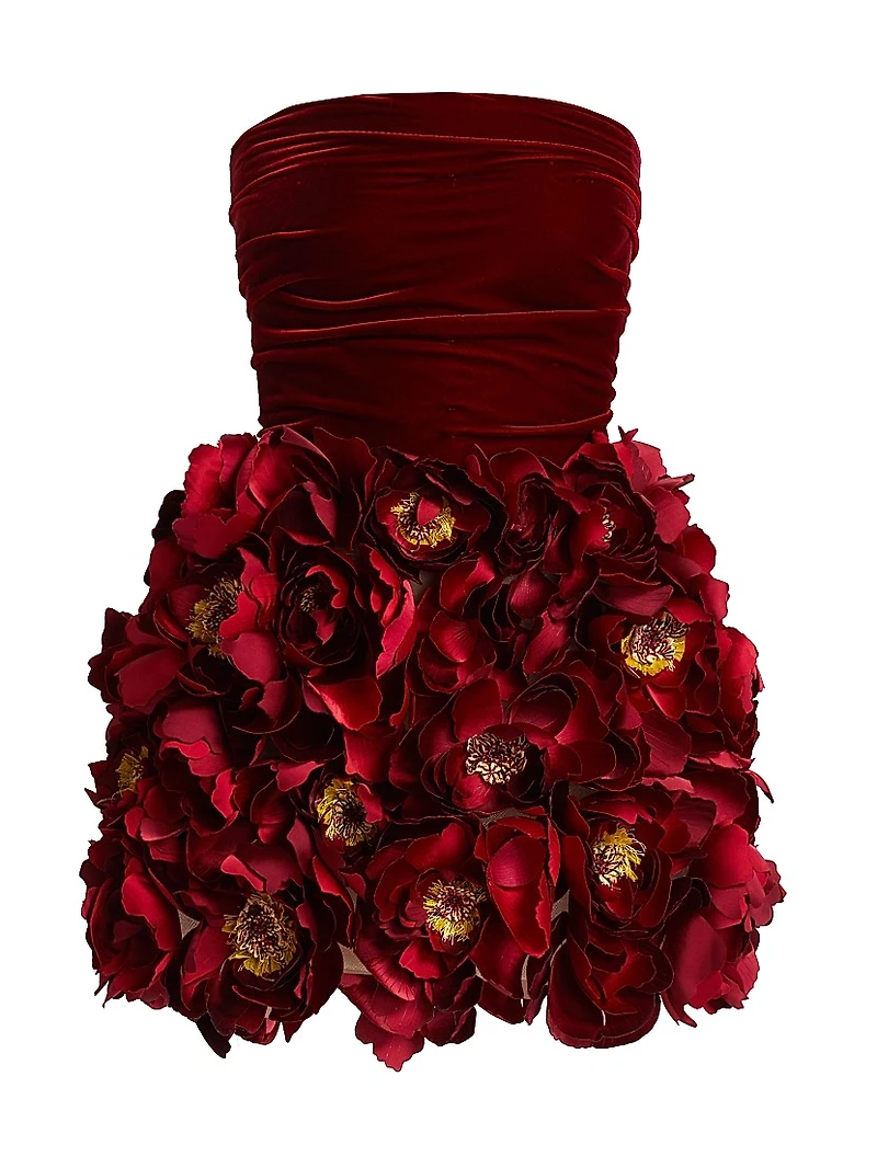 Strapless Floral Embroidered Cocktail Dress