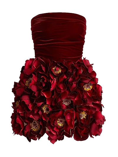 Strapless Floral Embroidered Cocktail Dress