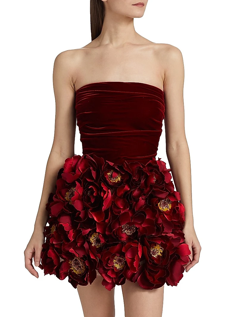 Strapless Floral Embroidered Cocktail Dress