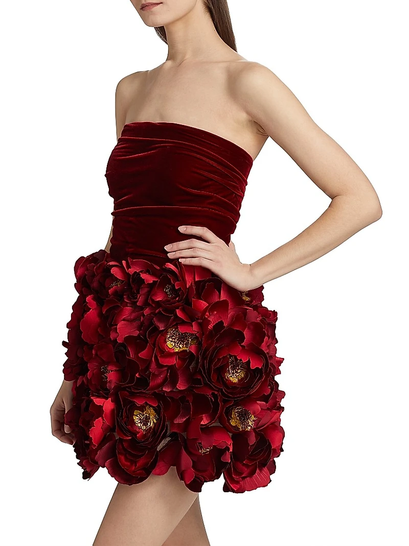 Strapless Floral Embroidered Cocktail Dress