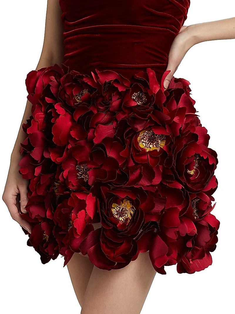 Strapless Floral Embroidered Cocktail Dress