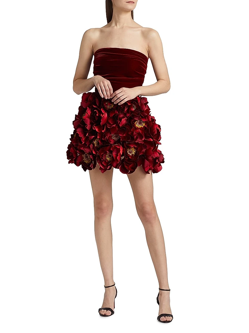 Strapless Floral Embroidered Cocktail Dress