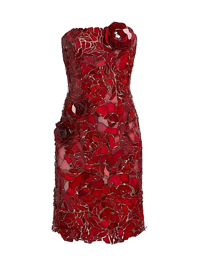 Strapless Mosaic Embroidered Tulle Cocktail Dress