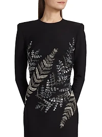Fern Embroidered Long-Sleeve Stretch-Wool Gown