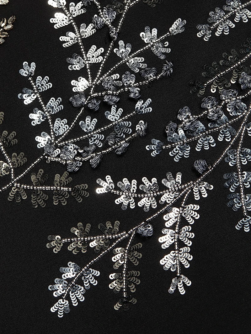 Fern Embroidered Long-Sleeve Stretch-Wool Gown