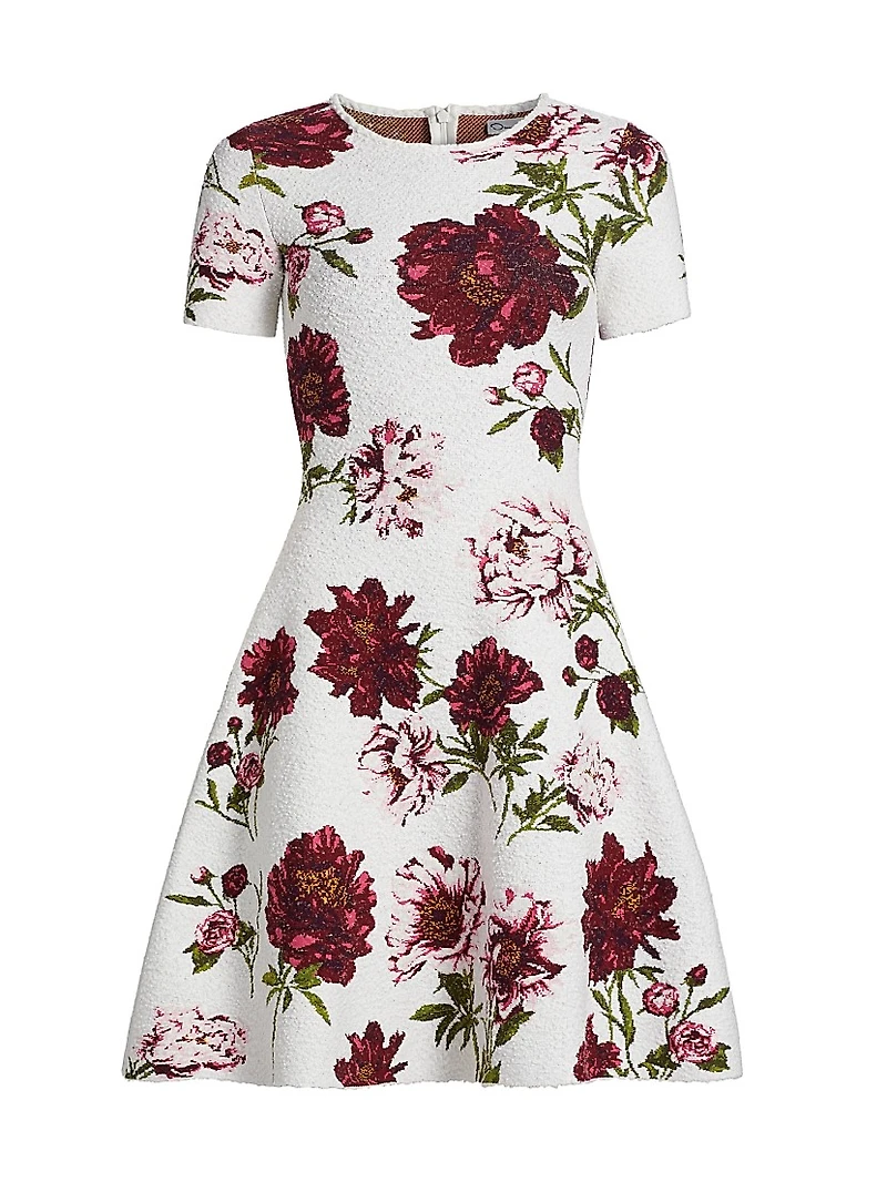 Peony Jacquard Fit & Flare Boucle-Knit Dress