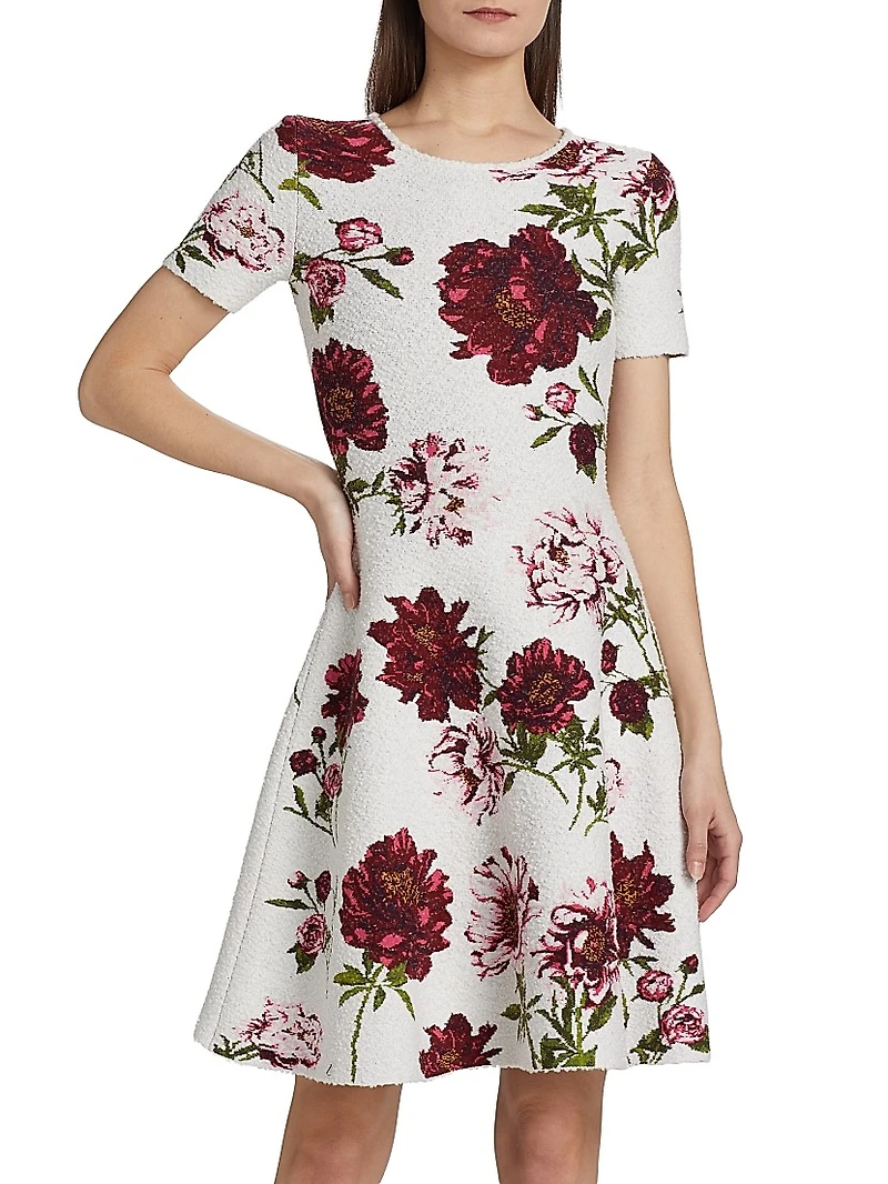 Peony Jacquard Fit & Flare Boucle-Knit Dress
