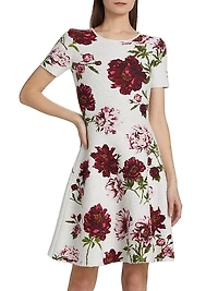 Peony Jacquard Fit & Flare Boucle-Knit Dress