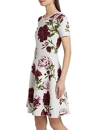 Peony Jacquard Fit & Flare Boucle-Knit Dress