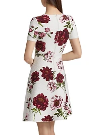 Peony Jacquard Fit & Flare Boucle-Knit Dress